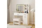 Advwin Dressing Table Stool Set LED Light Mirror White