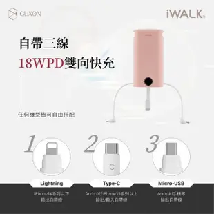 【iWALK】小魷魚 免帶線9000mAh 18w PD快充行動電源(自帶3線Lightning、TYPE-C、Mirco-USB 線)