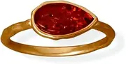 [JewelryWeb] 925 Sterling Silver 24 Karat Gold Plated Pear Baltic Amber Ring 24 is Slightly Textured 5.5mm X 10.7mm-Pear Shaped Setting Band Style-Ring for Women