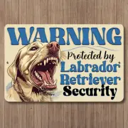 Yellow Lab Warning Dog Security metal tin wall art outdoor yard fence labrador
