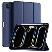 For Apple iPad Pro 11 (2024) Pencil Holder Case, Folio Leather Stand Smart Cover (Navy Blue)