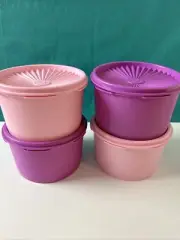 Tupperware Servalier Decorator Stacking Canister Set 3.75 Cup Pink And Purple