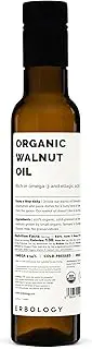 Erbology Organic Walnut Oil 250ml - Cold-Pressed - Supports Cognitive Health - Straight from Farm - Non GMO - No Additives or Preservatives - Recyclable Glass Bottle
