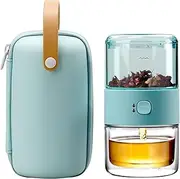 ZENS Travel Tea Set,Tritan Portable Teapot Infuser Set for Loose Leaf Tea,Teapot and 200ml Double Walled Teacup for One with Travel Case (Light Green)