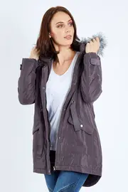 Dipped Hem Faux Fur Trim Anorak--PRET-S509092