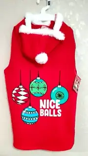 Simply Dog Holiday Apparel Red Hoodie "NICE BALLS" Size X Large