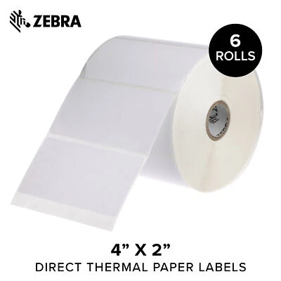 Zebra 4x2" Direct Thermal Paper Label Z-Perform 2000D 1" Core 6 rolls 10031640SP