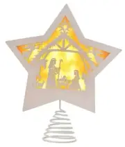 Christmas Tree Topper Star Nativity 7.87 x 9.25 inches Wooden Xmas Tree White