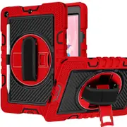 Rugged Stand Shockproof Hybrid Case with Strap For Apple iPad 5th (2017) / 6th (2018) (Red+Black)