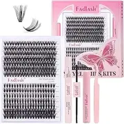 FADLASH Lash Extension DIY Kit Lash Clusters D Curl Cluster Lashes with Lash Bond and Seal Cluster Lashes Glue Remover Lash Tweezers for DIY Eyelash Extension at Home（Kit 40D+50D-0.07D-12-18MIX）