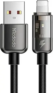 Mcdodo Power Off/On Smart LED Auto Disconnect and Auto Recharge Nylon Braided Sync Charge USB Data 6FT/1.8M Cable Compatible with Phone Xs MAX XR X 8 8 Plus 7 7 Plus 6s List Below (Black, 6FT/1.8M)