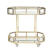Cafe Lighting & Living Brooklyn Mirrored Drinks Trolley (Gold) - 90cm x 45cm x 9