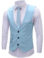 Men's Formal Dress Vest Business Slim Fit Sleeveless Tuxedo Medium Lake Blue