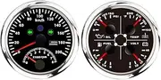 ELING 85mm 2in1 Multifunction GPS Speedometer Tachometer with 4in1 Fuel Level Oil Pressure Water Temp Voltmeter with Alarm (0-200KM/H, black+stainless steel)