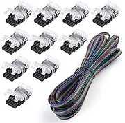 SUPERNIGHT 10 Pack 4 Pin LED Connector for Waterproof 10mm RGB 5050 LED Strip Lights, Strip to Wire Quick Connection Without Stripping, Include UL Listed 16.4ft 22 Gauge 4 Conductor Extension Cable