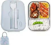 DUUKOA Glass Bento Box Lunch Box with Lunch Bag 3 Compartment Glass Meal Prep Containers Glass Food Storage (Blue)