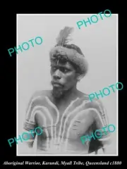 OLD POSTCARD SIZE PHOTO OF ABORIGINAL WARRIOR FROM THE MYALL TRIBE c1880