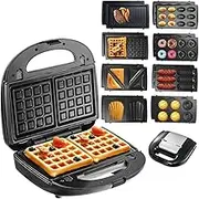 Sandwich Maker 8 IN 1, 750W Electric Panini Press Grill,with Detachable Plates, Non-Stick Coating, Temperature Control, LED Indicator, for Donuts, Madeleine, Snacks and Desserts for Home