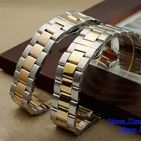 在飛比找PChome24h購物優惠-全新 不鏽鋼實心摺疊扣-三板金屬錶帶 ( 24mm.22mm