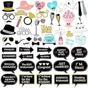 Simuer Wedding Photobooth Props Kit, Engagement Photo Booth Accessories with Wooden Dowels for Bridal Shower Wedding Favour Party Decorations Funny Selfie Props (52 PCS)