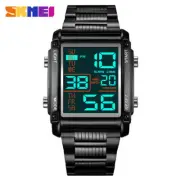 SKMEI Watch Men Rectangle Stopwatch Weekday Date Digital Watch Boys Steel Watch