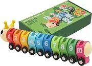 Wood Caterpillar Counting Toy - Developmental Cognitive Math Toys | Color Recognizing Counting Game, Recognize Train for Classroom Teaching & School