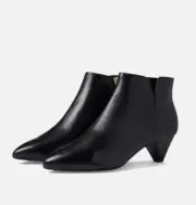 Women's 9.5W Rockport Milia V Bootie Black Leather Pointed Toe Ankle Boots Gold