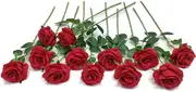 Anni 12 pcs Artificial Roses Flowers Long Stem Fake Silk Rose for Home Wendding Decorations (Red)