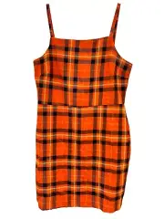 Boohoo Tall Preppy Orange Plaid Dress Clueless School Girl NWT Cute Size 10 90’s