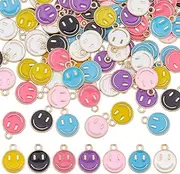 [SUPERFINDINGS] 140Pcs 7 Colors Smile Face Charms Pendants Alloy Enamel Charms with Smile 14.5x12mm Colorful Happy Face Enamel Pendant for DIY Jewelry Making,Hole: 1.5mm, 14.5x12mm, Alloy+Enamel, No