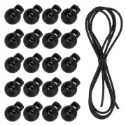 20 Pcs Single Hole Cord Locks with Elastic Cord, Black