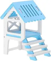 Hamster House,Wooden Pet Small Animal Hideout Hut,Cute Fashionable Assembling Attic Loft Gazebo Small Animal Hideout Décor for Dwarf Hamster Gerbil Rat Chipmunk (Blue)