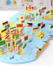 Wooden World Map Flag Matching Puzzle Preschool Montessori Educational Toy Kids