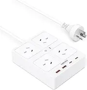 900J Surge Protected Power Board, Power Boards with USB C, Travel Adapter with 4 AC Outlets & 4 USB(2USB-C), 1.5M Extension Cord, Powerboard for Home Office Accessories
