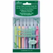 Clover Amour Steel Soft Grip Crochet Hooks - Set of 7 (0.60 - 1.75mm) Lace Yarn