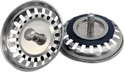 Castaic 2 Pcs Kitchen Sink Strainer Plug,Stainless Steel Kitchen Sink Stopper,Waste Plug Drain Stopper Basket Filte,Hole Diameter: 78mm (Silver-2 Pack)