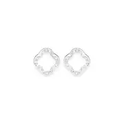 Silver Open Clover Cz Studs in Clear