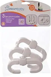 Dreambaby Secure -A-Lock - Child Proof Sliding Safety Locks - Suitable for Mushroom Knobs & D-Shaped Cabinet Door Handles - White - Model ‎L712