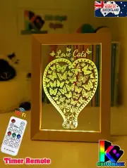 CAT LOVE HEART PERSONALISED 3D LED Night Light 7 Colour Change Kids Room Lamp