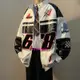 Y2k 復古美國街頭服飾男士 PU 皮革原宿超大賽車校隊棒球夾克