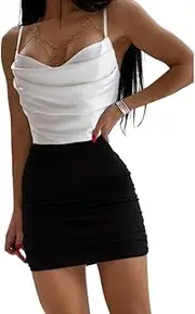 [Generic] Women's Elegant Ruched High Waist Bodycon Wrap Mini Skirt