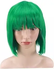 Generic Women's Green Wig Short Hair Wigs Full Thick Bangs Wig Made of Synthetic Fiber