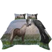 Horses Art Momma with Cute Foal in the Meadow Coverlet