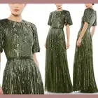 NWT $698 Mac Duggal [ 14 ] Short Sleeve Ombre Sequined Evening Gown Olive #G1832