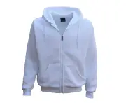 Adult Unisex Zip Plain Fleece Hoodie Hooded Jacket Mens Sweatshirt Jumper XS-6XL - White