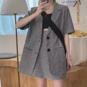 🎀Only Good🎀夏季格子短袖小西裝外套半身裙氣質時尚套裝女西服兩件套韓版2023