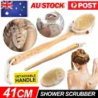 Long Handle Natural Wooden Shower Body Bath Brush Scrub Back Massager Scrubber