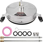 38cm/ 15inch Pressure Washer Surface Cleaner Stainl Steel Housing Power Washer Accessory with 1/4 Inch Quick Connector 3 Wheels 2 Nozzles 2 Extension Wands 4000PSI Silver One Size