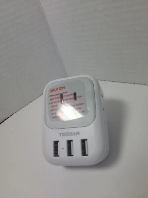 US to UK Plug Adapter, TESSAN Type G Travel Converter with 3 USB White. New