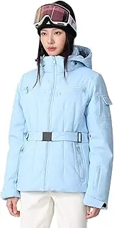 [xwxwseui] Women Slim Skiing Jackets with Belt Insulated Snowboarding Coat Hooded Snow Coat Elasticity Ski Jacket